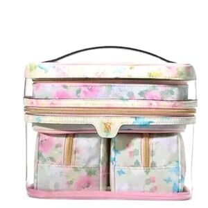 Victoria's Secret 4 Piece Makeup Bag- FLORAL butterfly pink gold NEW